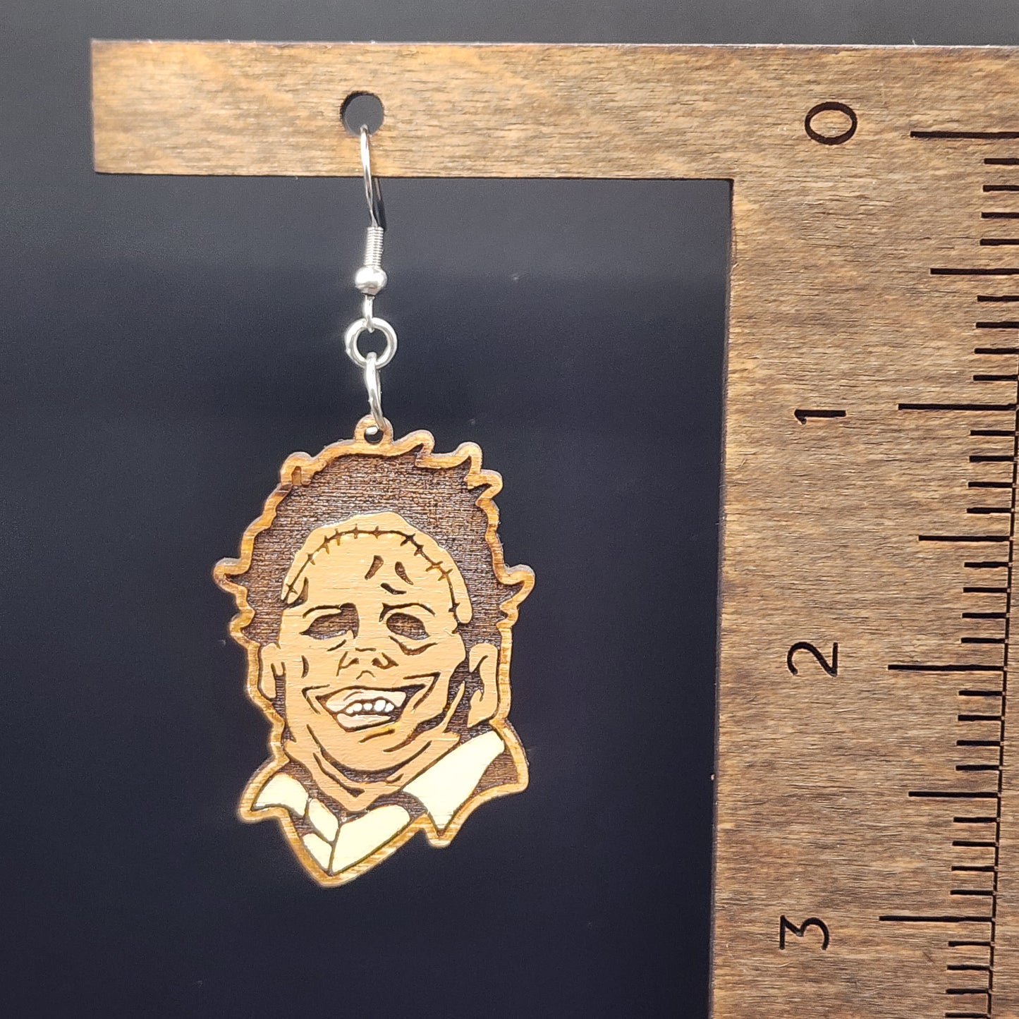 LeatherFace Carved Wood Earrings