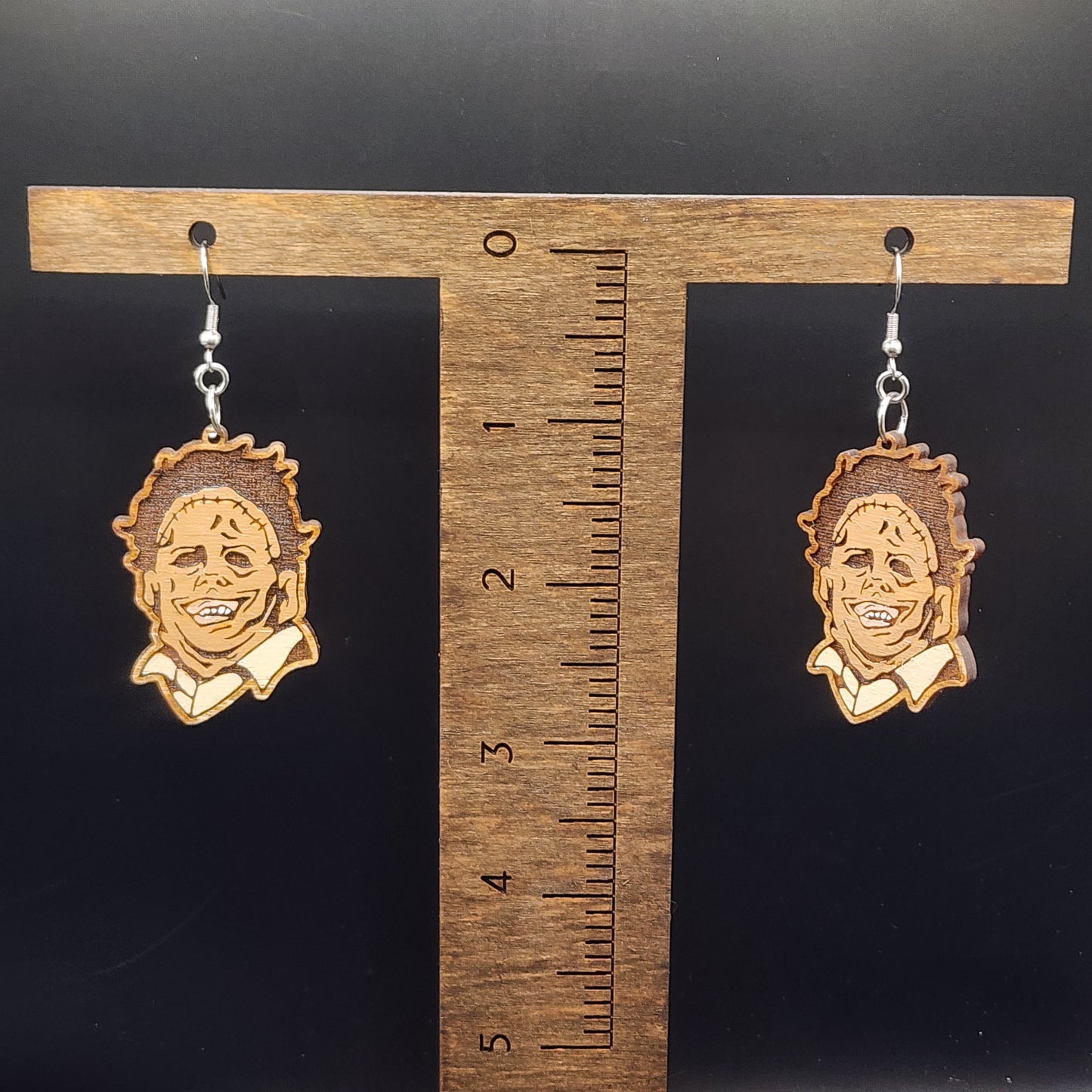 LeatherFace Carved Wood Earrings