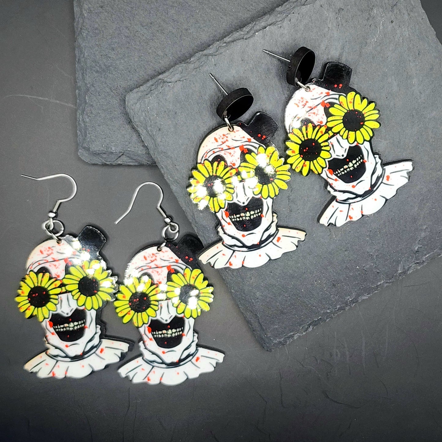 Terrifying Clown With Flower Glasses Earrings