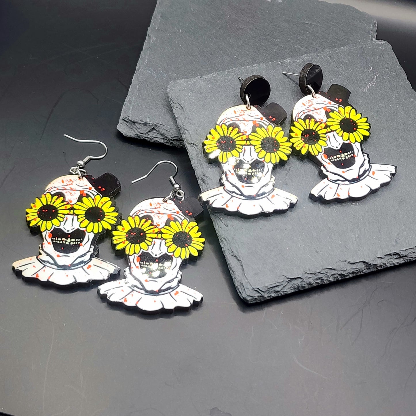 Terrifying Clown With Flower Glasses Earrings