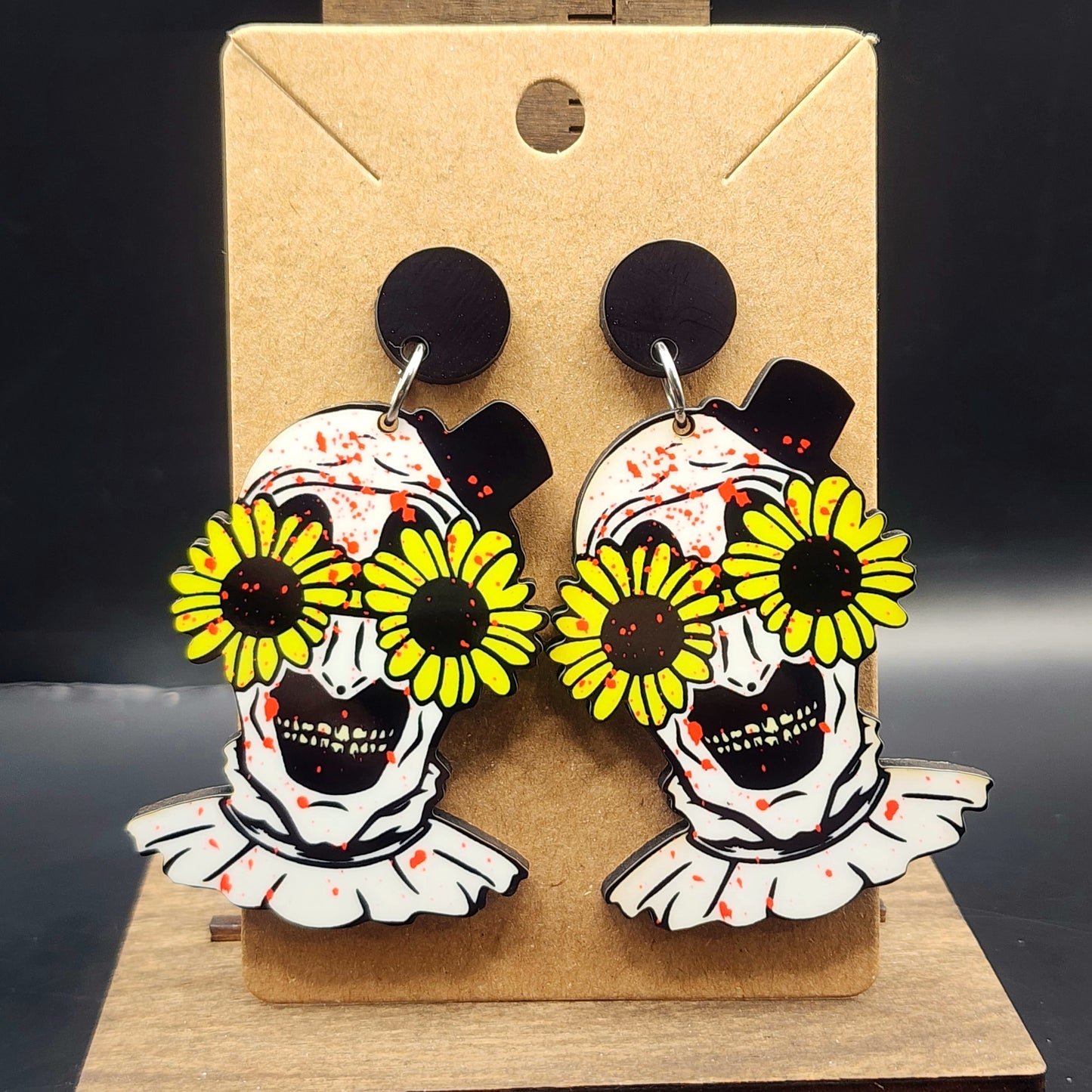 Terrifying Clown With Flower Glasses Earrings