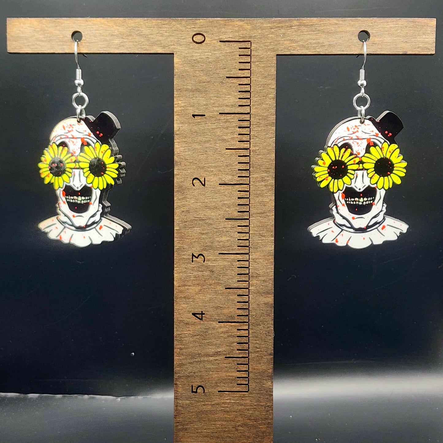 Terrifying Clown With Flower Glasses Earrings