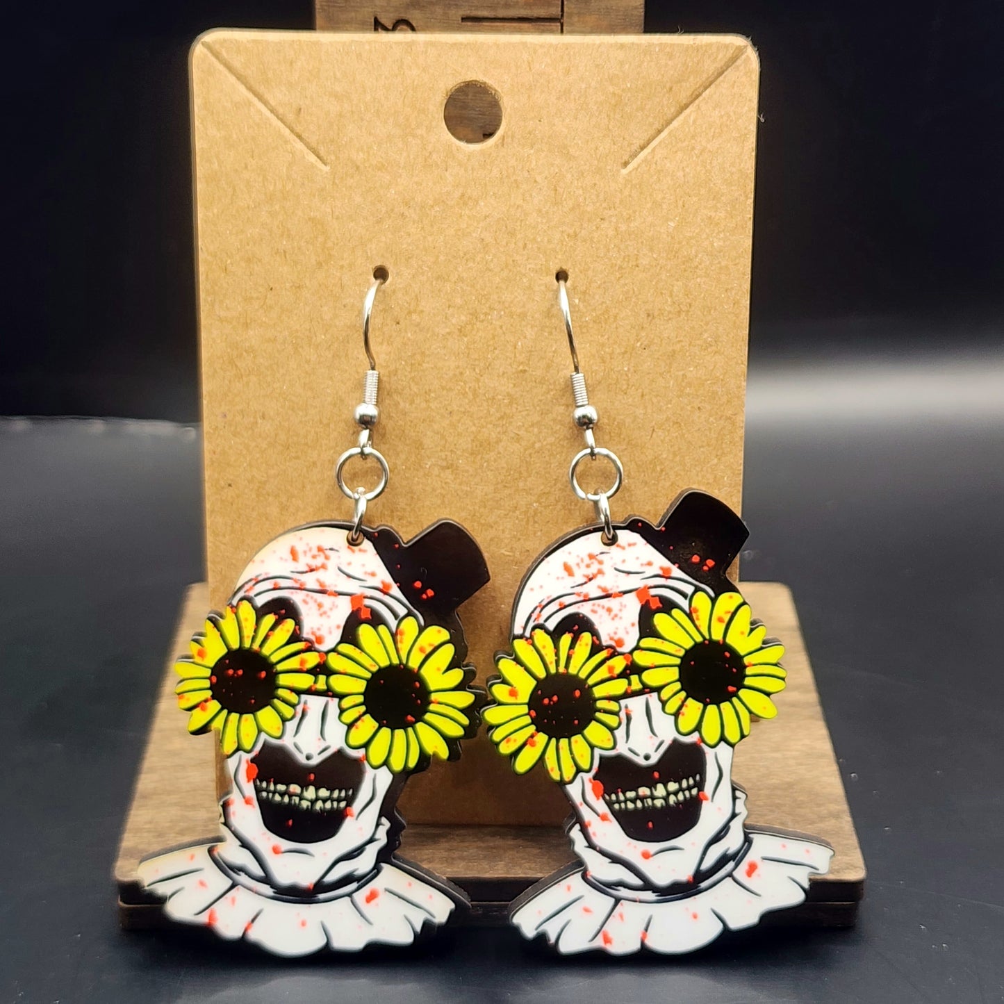 Terrifying Clown With Flower Glasses Earrings