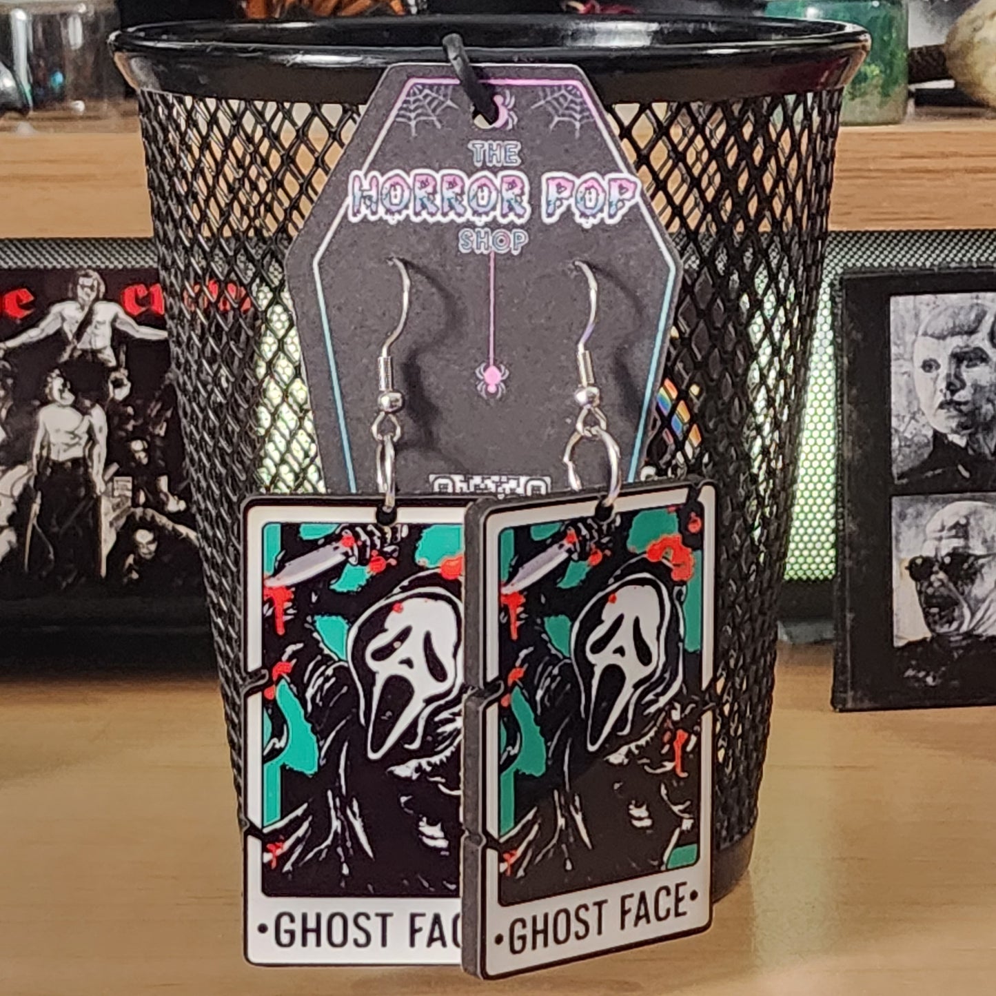 Screamface Ghost Tarot Card Earrings