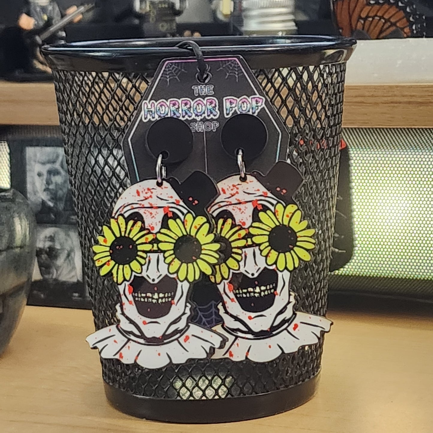 Terrifying Clown With Flower Glasses Earrings